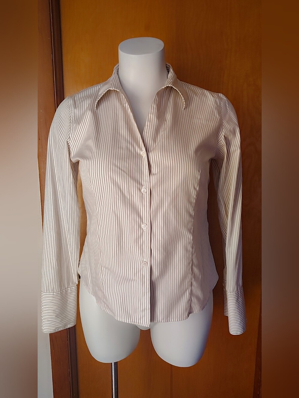 NWOT Calvin Klein Women's Beige Striped Button-Up Shirt